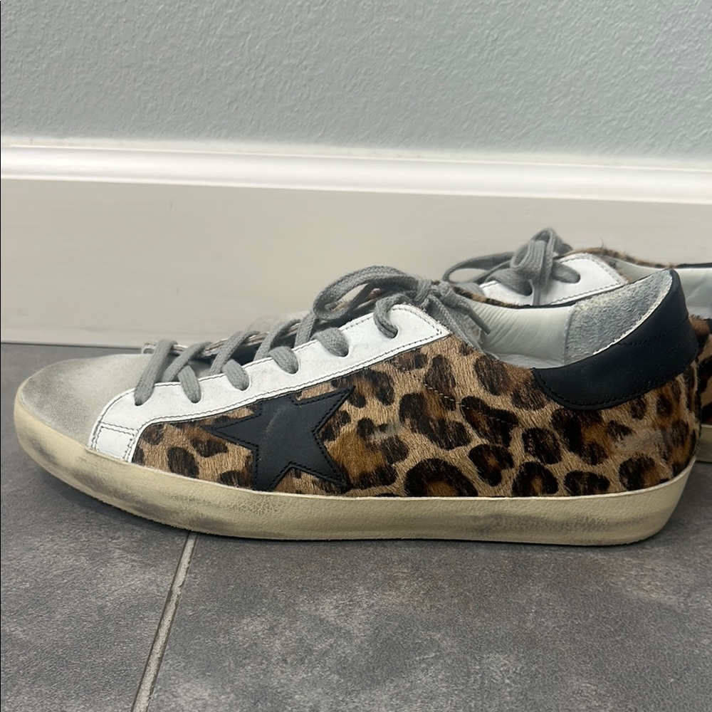 Golden Goose Brown and Black Leopard Print Sneakers